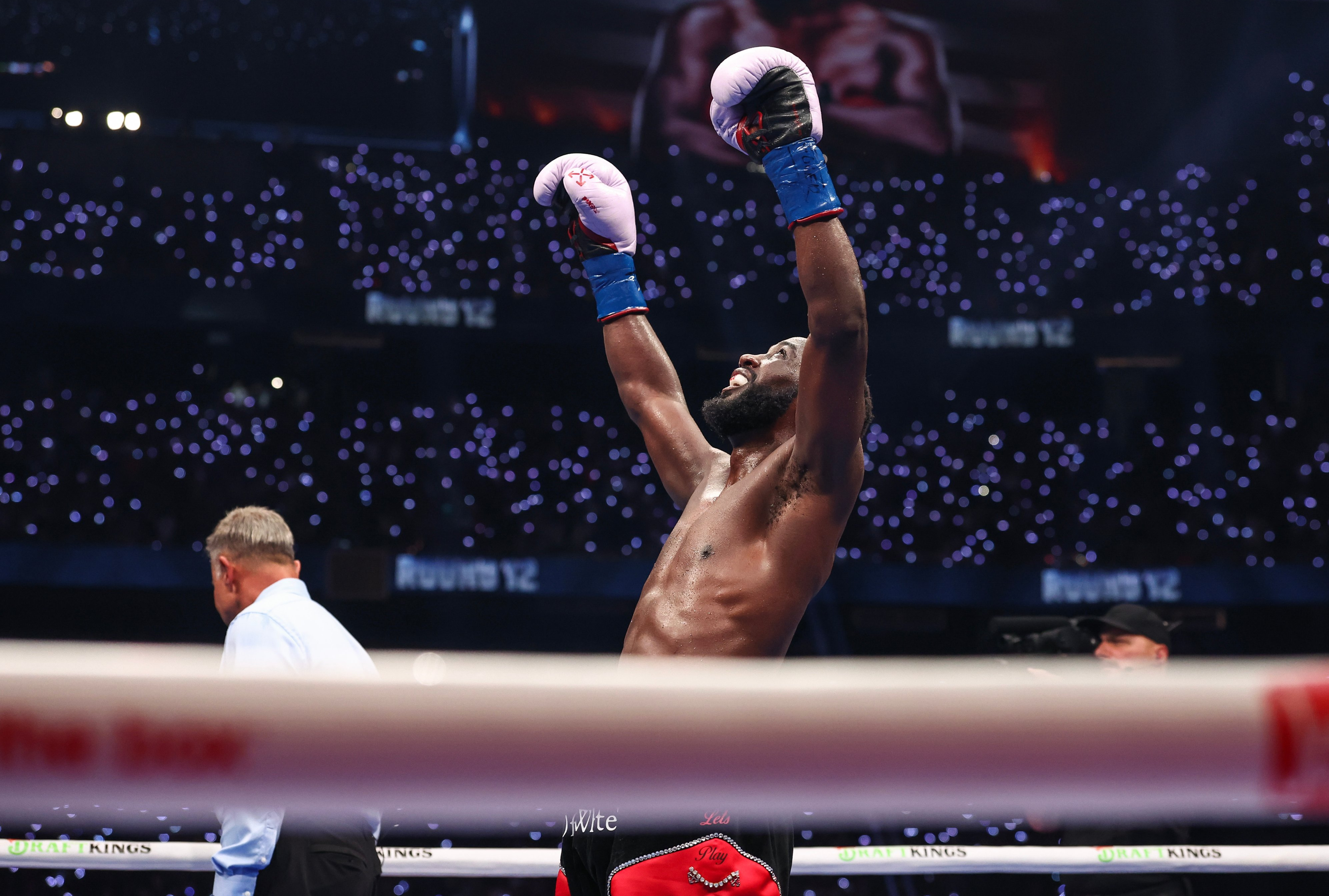 Terence Crawford celebrates after beating Saul 'Canelo' Alvarez on points.