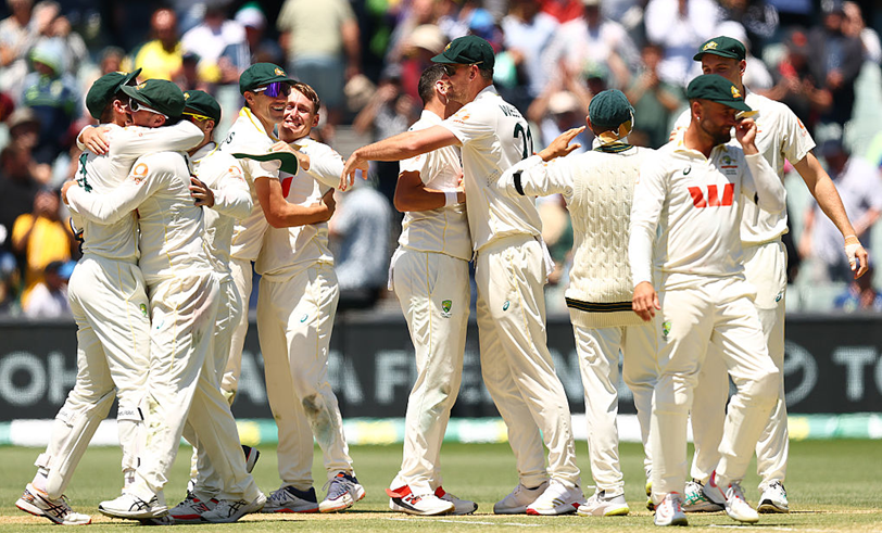 Australia players celebrate after winning the third Ashes Test to take an unassailable 3-0 lead in the series.