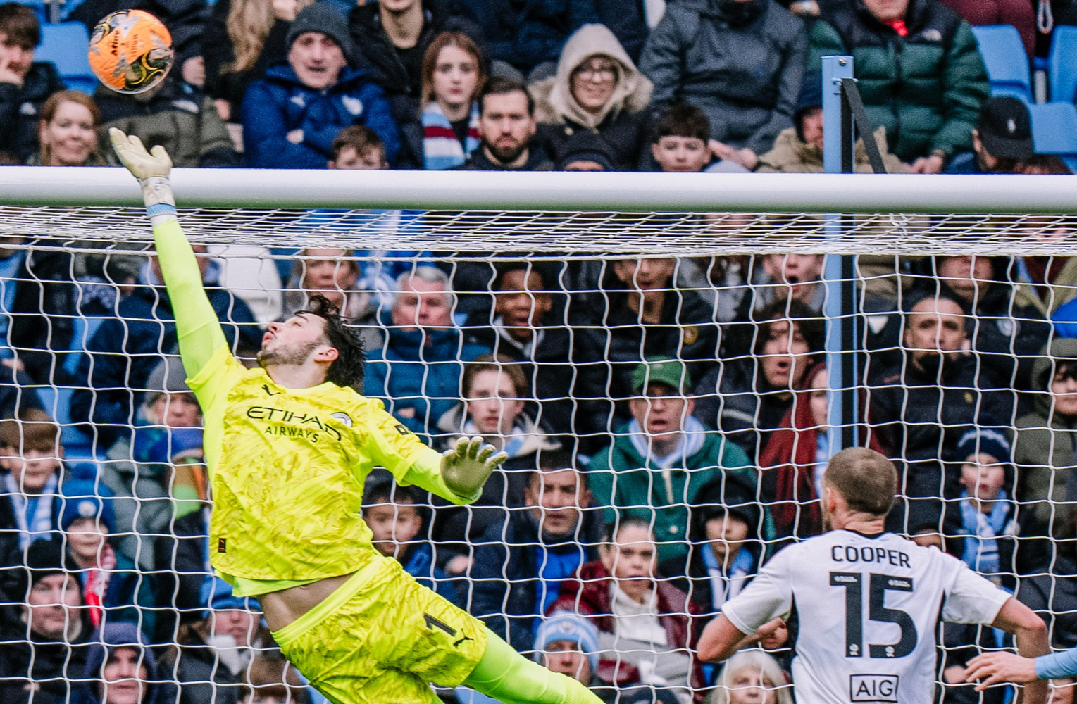 James Trafford in action for Manchester City in the FA Cup fourth-round on February 14, 2026.