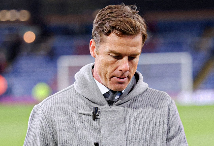 Scott Parker cuts a forlorn figure after Burnley were relegated from the Premier League on April 22, 2026.