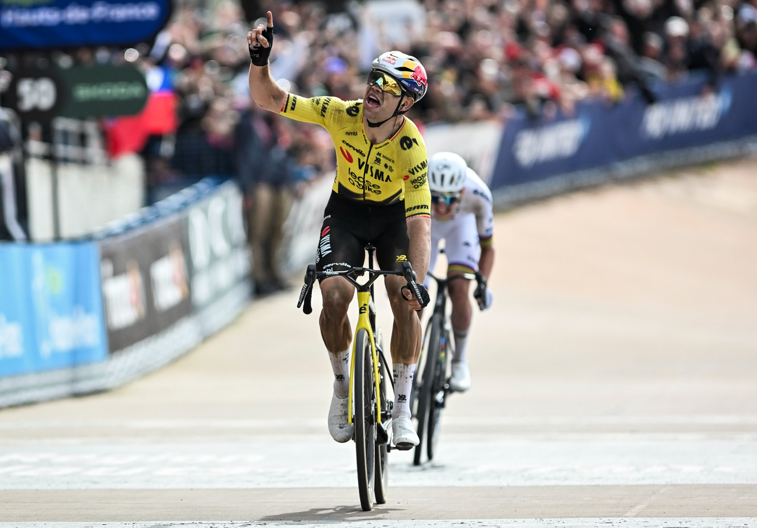 Wout van Aert wins the 2026 Paris-Roubaix race on April 12, 2026.